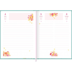 Agenda Costurada Diária 12,3 x 16,6 cm Charme 2025 - Fundo Azul Escuro - Flores - Sortido