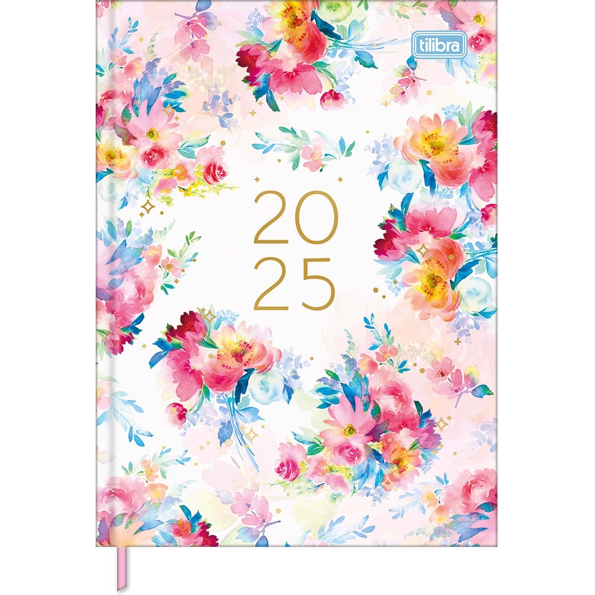 Agenda Costurada Diária 12,3 x 16,6 cm Feminine 2025 - Flores Azul - Sortido