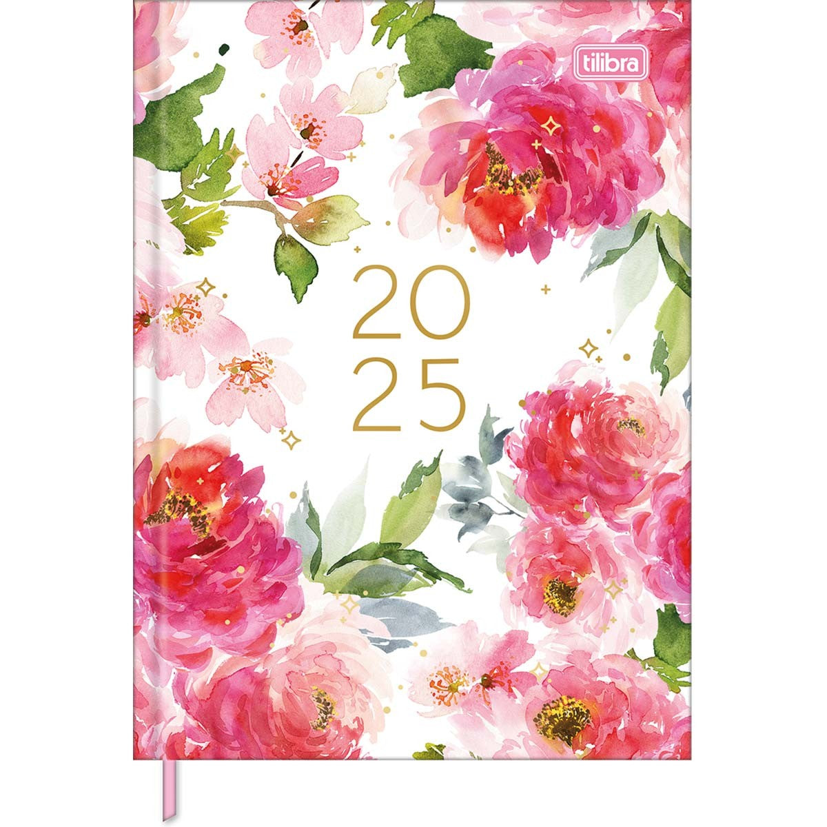 Agenda Costurada Diária 12,3 x 16,6 cm Feminine 2025 - Flores Rosa - Sortido