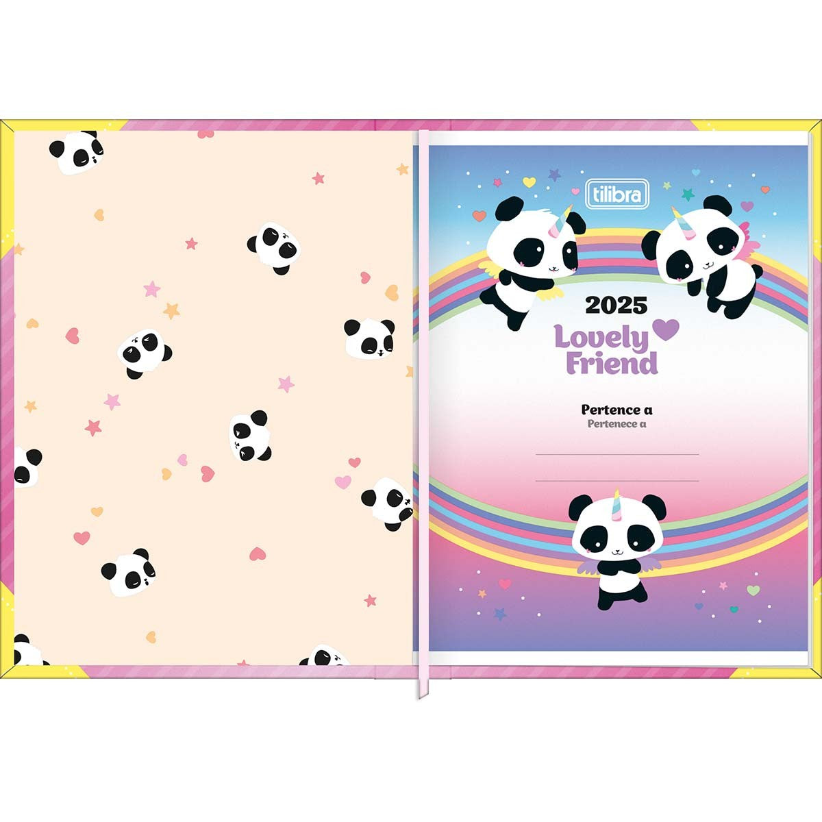 Agenda Costurada Mini 7,8 x 10,8 cm Lovely Friend 2025 - Fundo Rosa - Máquina De Pandas - Sortido