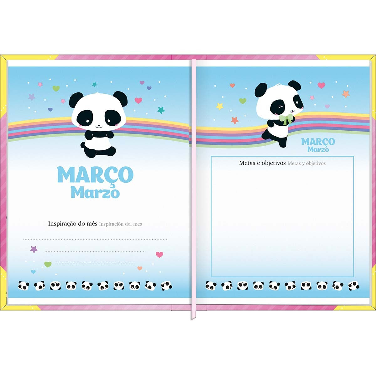 Agenda Costurada Mini 7,8 x 10,8 cm Lovely Friend 2025 - Fundo Rosa - Máquina De Pandas - Sortido