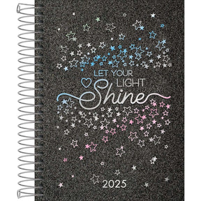 Agenda Espiral Diária 11,7 x 16,4 cm Shine 2025 - Preta - Sortido