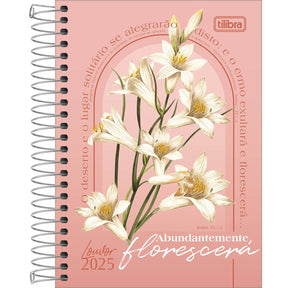 Agenda Espiral Diária 12,9 x 18,7 cm Louvor 2025 - Flor - Fundo Rosa - Sortido