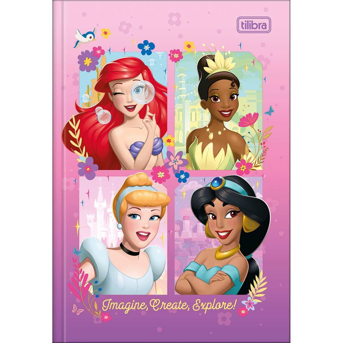 Caderno Brochura Capa Dura 1/4 Princesas 80 Folhas (Pacote com 5 unidades)