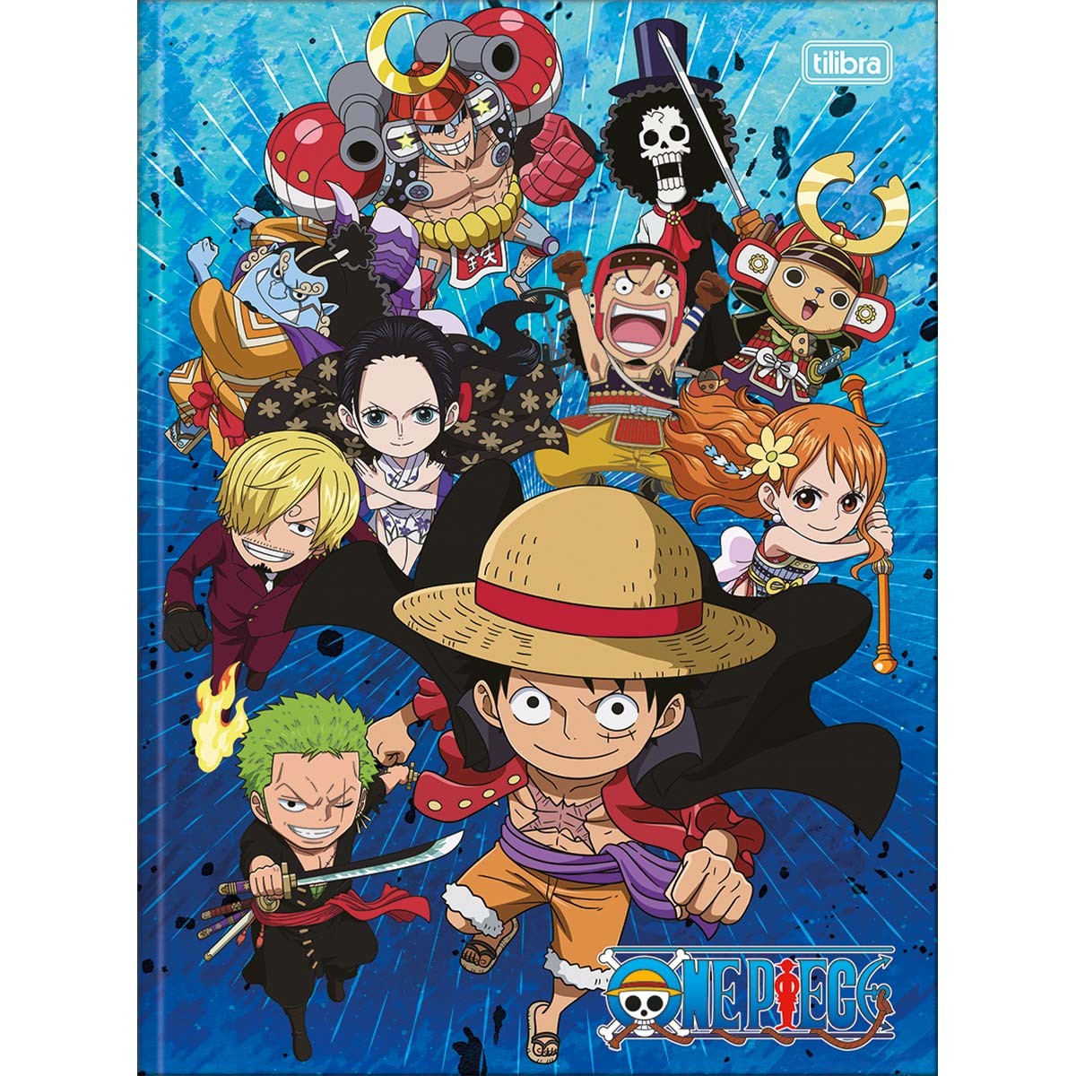 Caderno Brochura Capa Dura Universitário One Piece 80 Folhas - Fundo Azul Vários Personsagens