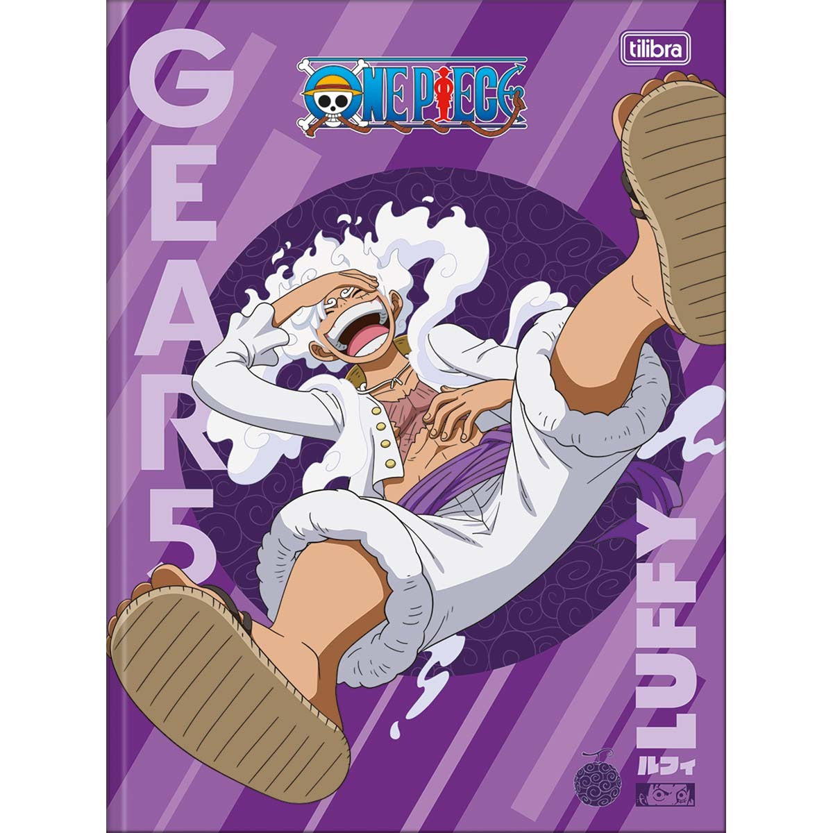 Caderno Brochura Capa Dura Universitário One Piece 80 Folhas - Fundo Roxo - Gear5 Luffy - Sortido