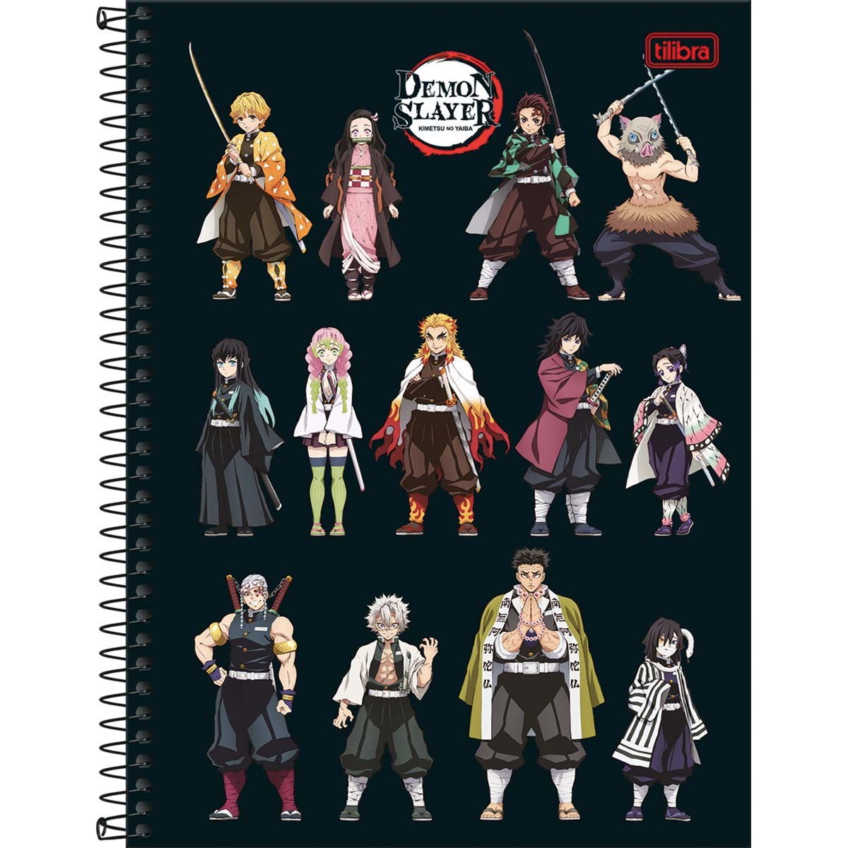 Caderno Espiral Capa Dura Universitário 1 Matéria Demon Slayer 80 Folhas - 13 Personagens - Fundo Preto - Sortido