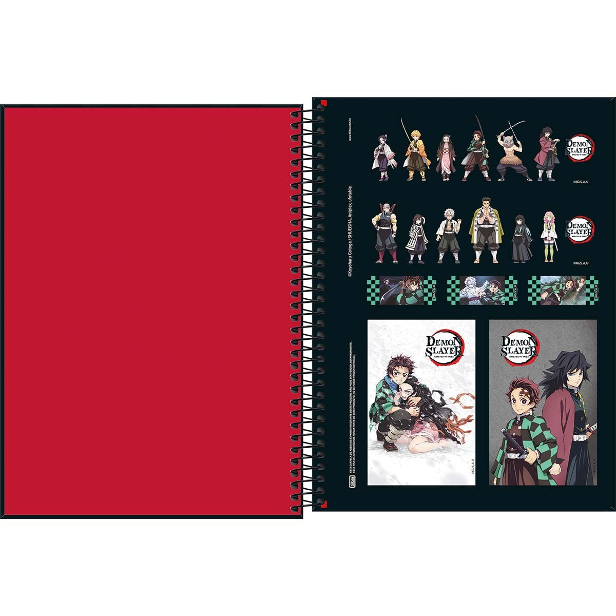 Caderno Espiral Capa Dura Universitário 1 Matéria Demon Slayer 80 Folhas - 13 Personagens - Fundo Preto - Sortido