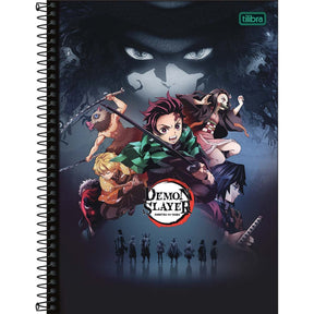 Caderno Espiral Capa Dura Universitário 1 Matéria Demon Slayer 80 Folhas - 5 Personagens - Fundo Sombra