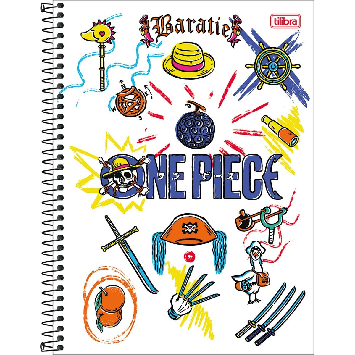 Caderno Espiral Capa Dura Universitário 1 Matéria One Piece Netflix 80 Folhas - Fundo Branco - Elementos