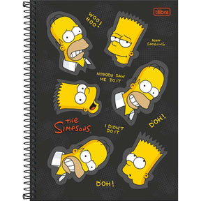 Caderno Espiral Capa Dura Universitário 1 Matéria Simpsons 80 Folhas - Fundo Preto - Caretas