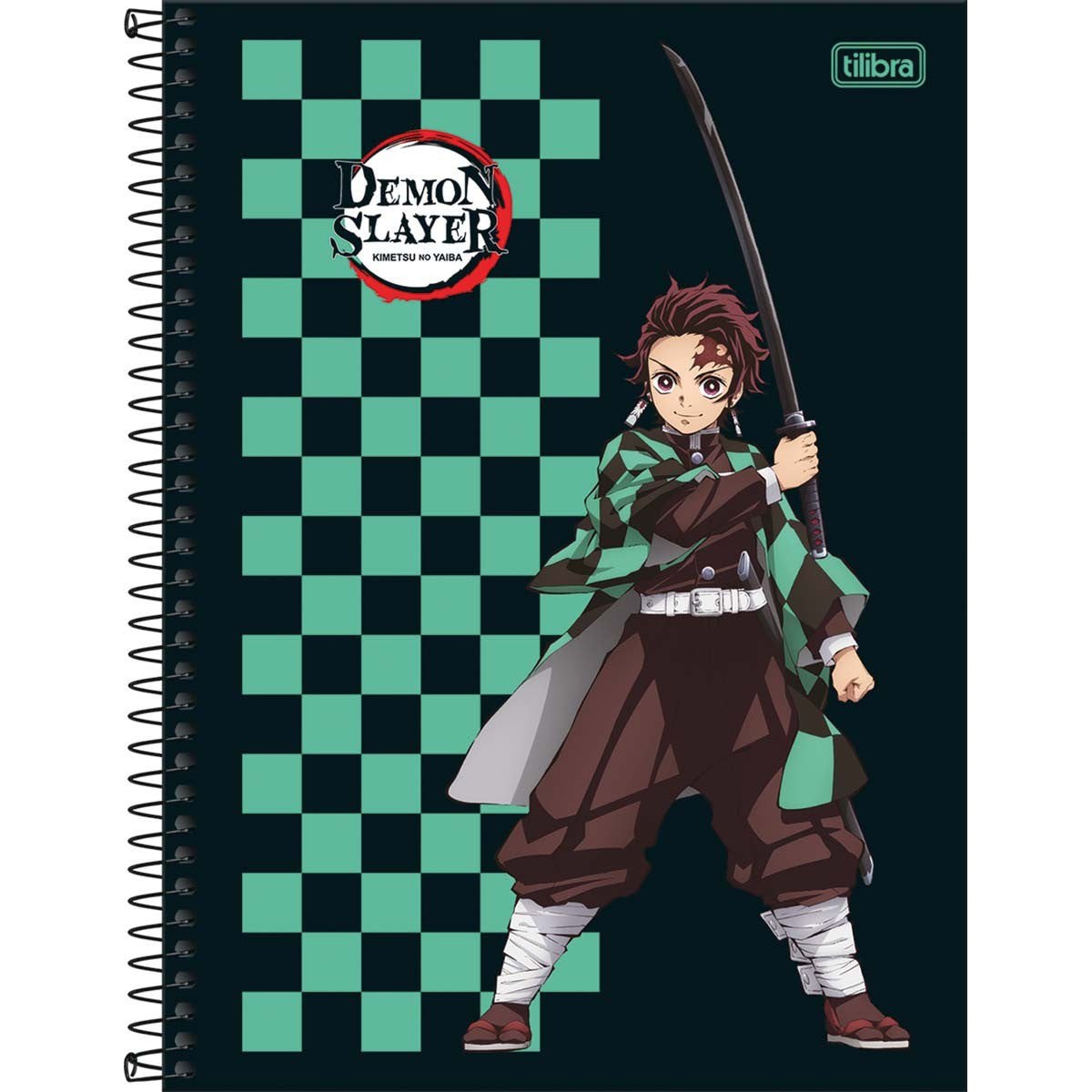 Caderno Espiral Capa Dura Universitário 10 Matérias Demon Slayer 160 Folhas - Quadriculado Verde