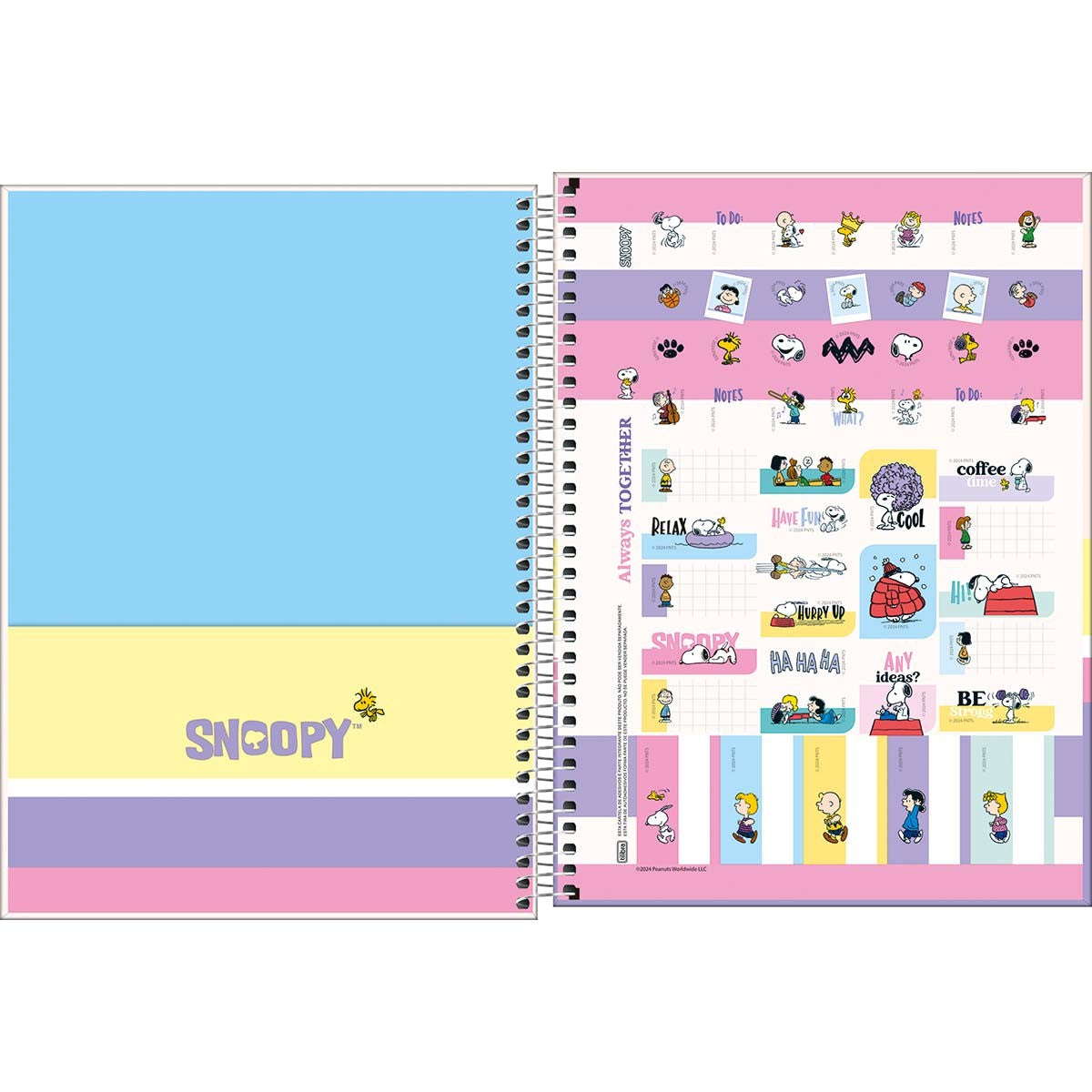 Caderno Espiral Capa Dura Universitário 10 Matérias Snoopy 160 Folhas - Colunas coloridas - Snoopy - Sortido