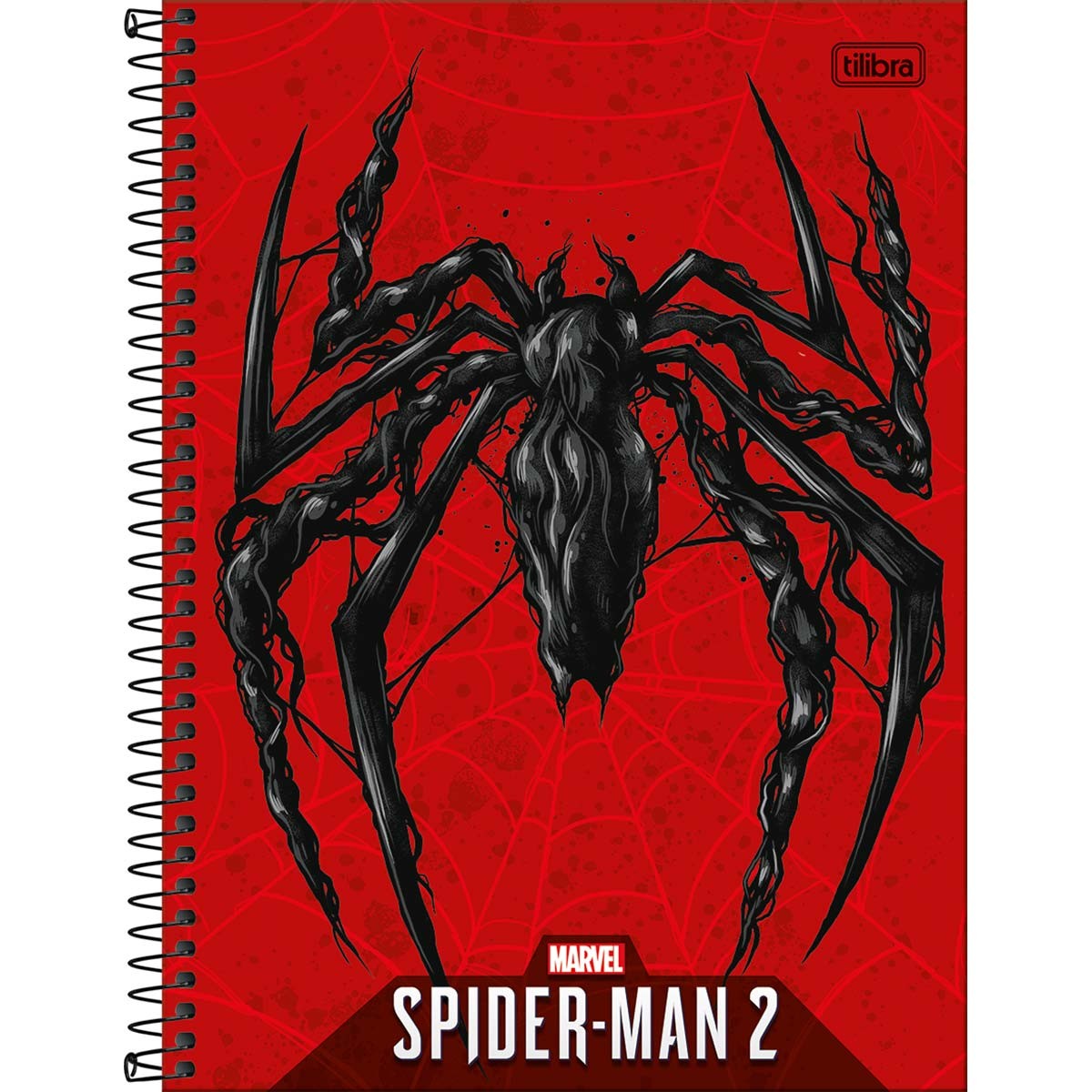 Caderno Espiral Capa Dura Universitário 10 Matérias Spider-Man Game 160 Folhas - Aranha Preta Fundo Vermelho