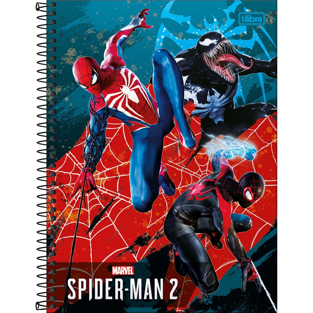 Caderno Espiral Capa Dura Universitário 10 Matérias Spider-Man Game 160 Folhas - Venom e Dois Spiders