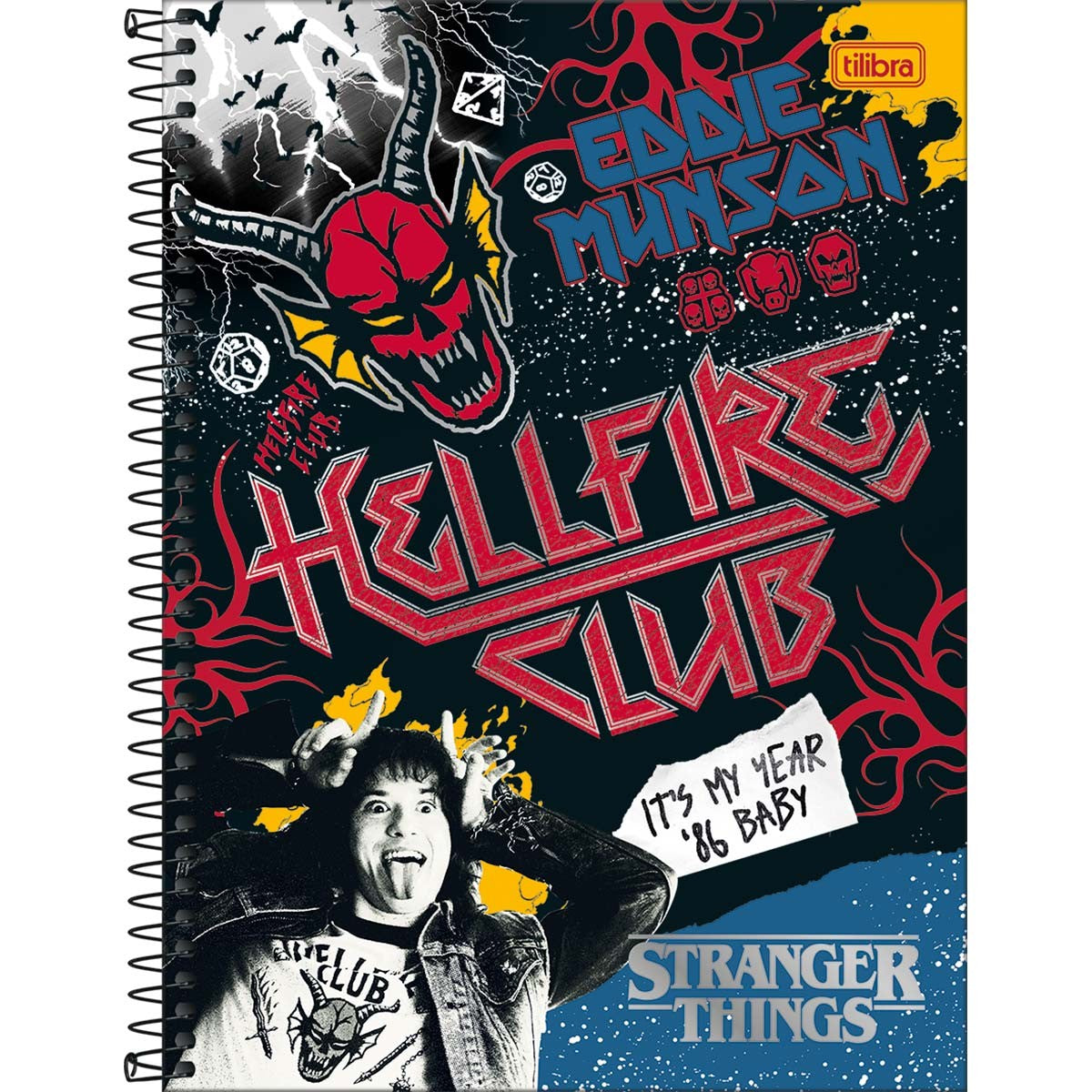 Caderno Espiral Capa Dura Universitário 10 Matérias Stranger Things 160 Folhas - Hellfire Club