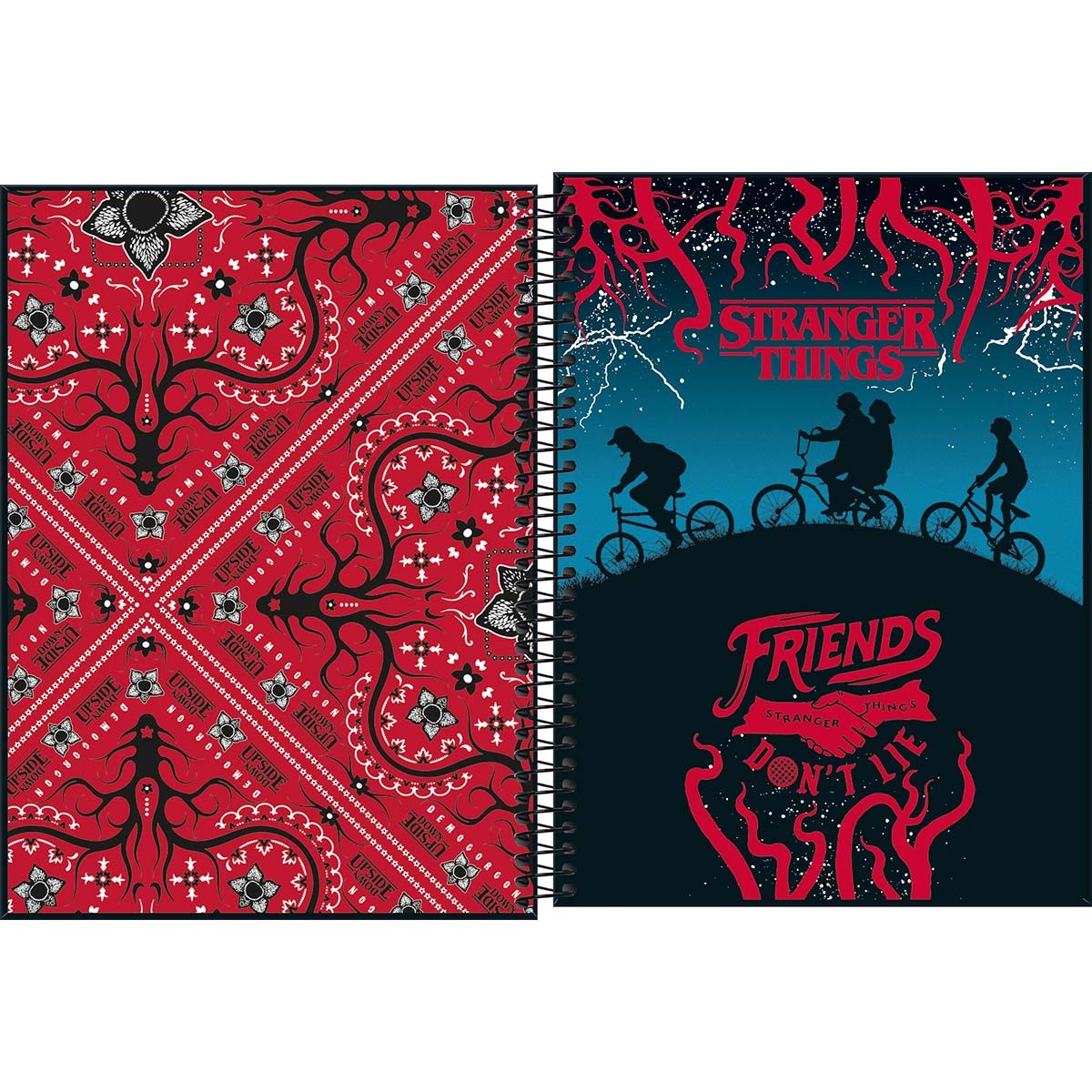 Caderno Espiral Capa Dura Universitário 10 Matérias Stranger Things 160 Folhas - Seis Personagens Fogo Azul - Sortido