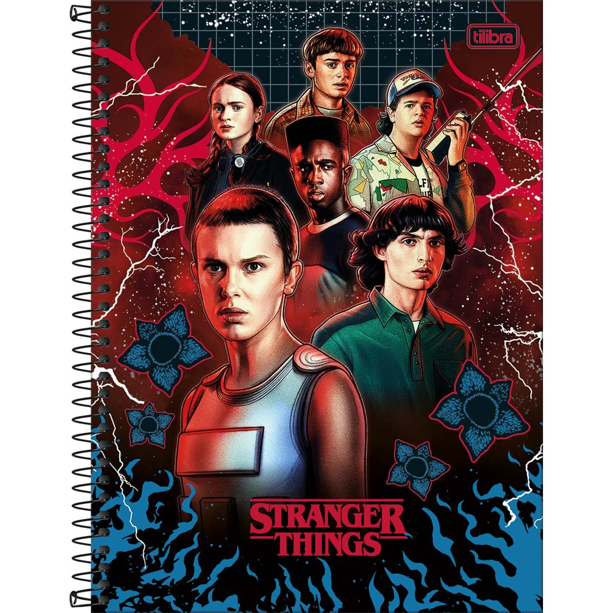 Caderno Espiral Capa Dura Universitário 10 Matérias Stranger Things 160 Folhas - Seis Personagens Fogo Azul - Sortido