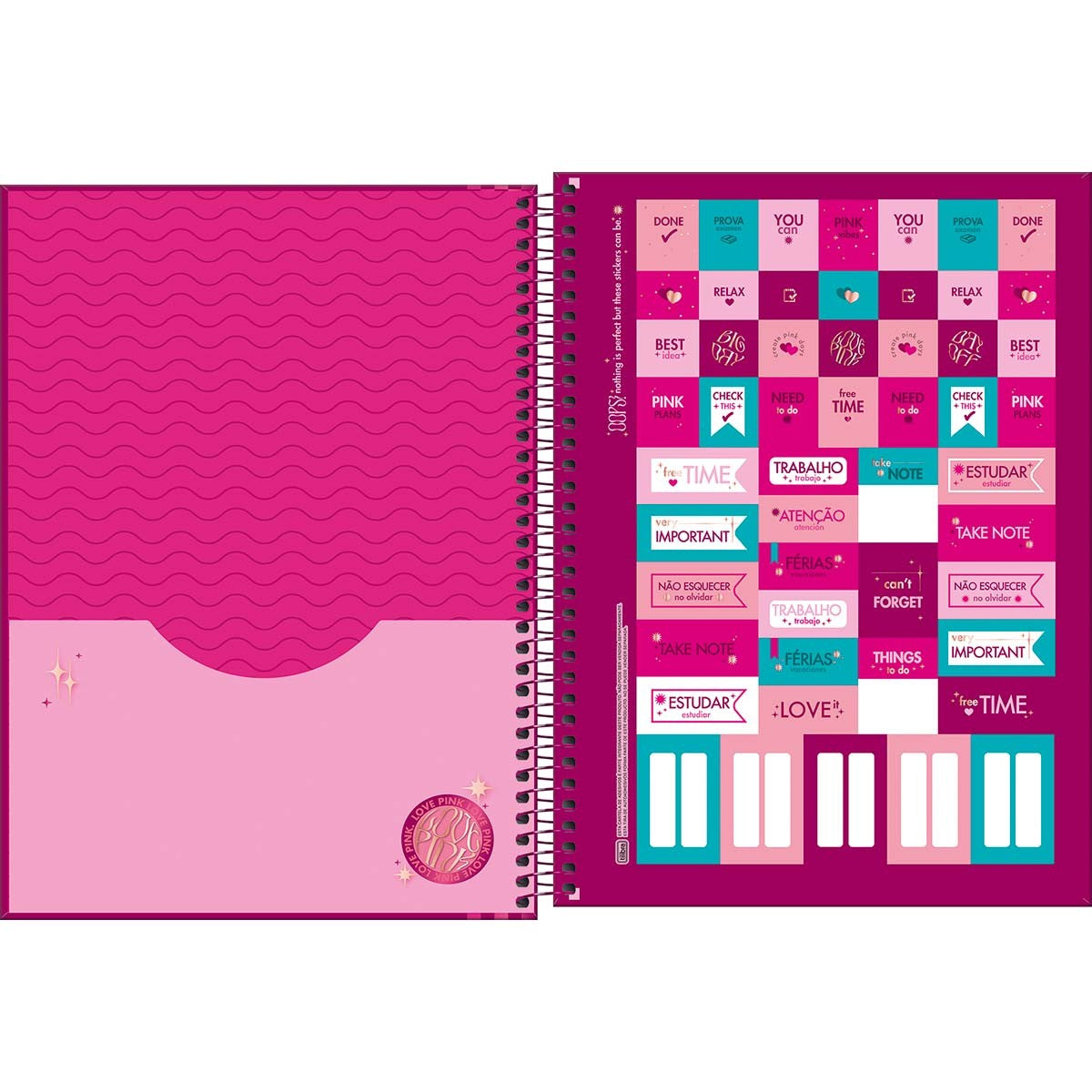 Caderno Espiral Capa Dura Universitário Connect 1 Matéria Love Pink 80 Folhas - Retângulos com Tons de Rosa