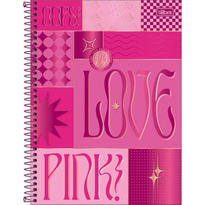 Caderno Espiral Capa Dura Universitário Connect 1 Matéria Love Pink 80 Folhas - Retângulos com Tons de Rosa