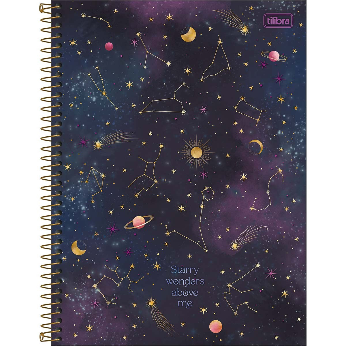 Caderno Espiral Capa Dura Universitário Connect 1 Matéria Magic 80 Folhas - Galáxia - Starry Wonders Above