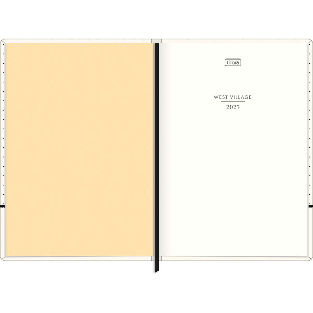 Planner Costurado 14,5 x 20,5 cm West Village 90 G 2025 - Listras Bege, Branca E Preta - Sortido