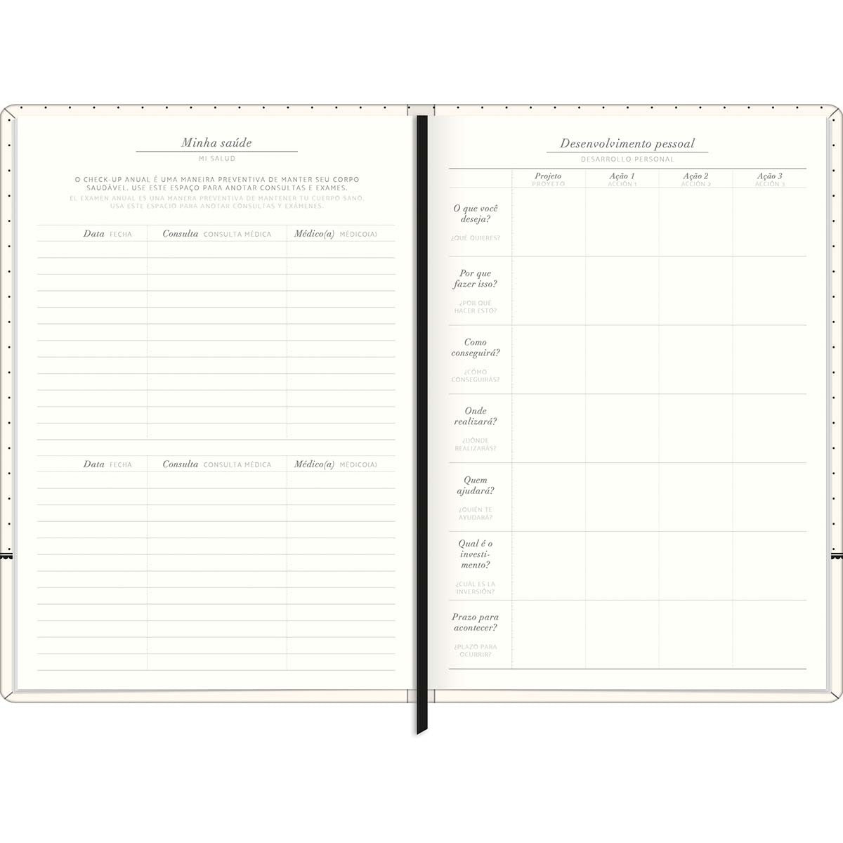 Planner Costurado 14,5 x 20,5 cm West Village 90 G 2025 - Listras Bege, Branca E Preta - Sortido