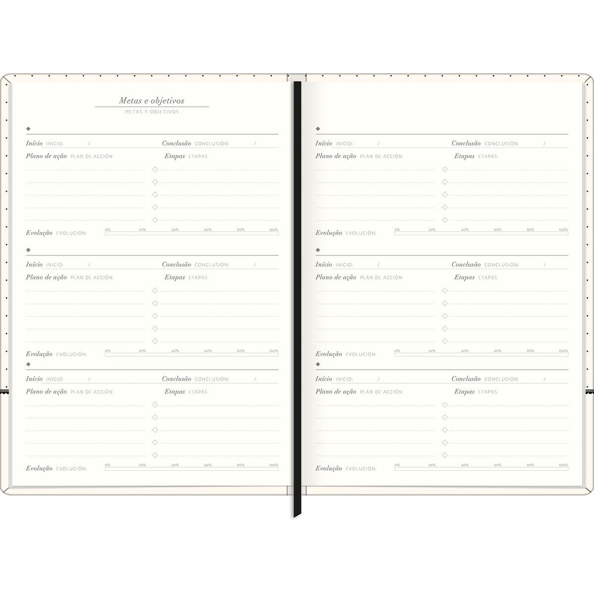 Planner Costurado 14,5 x 20,5 cm West Village 90 G 2025 - Listras Bege, Branca E Preta - Sortido