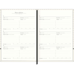 Planner Costurado 14,5 x 20,5 cm West Village 90 G 2025 - Listras Bege, Branca E Preta - Sortido