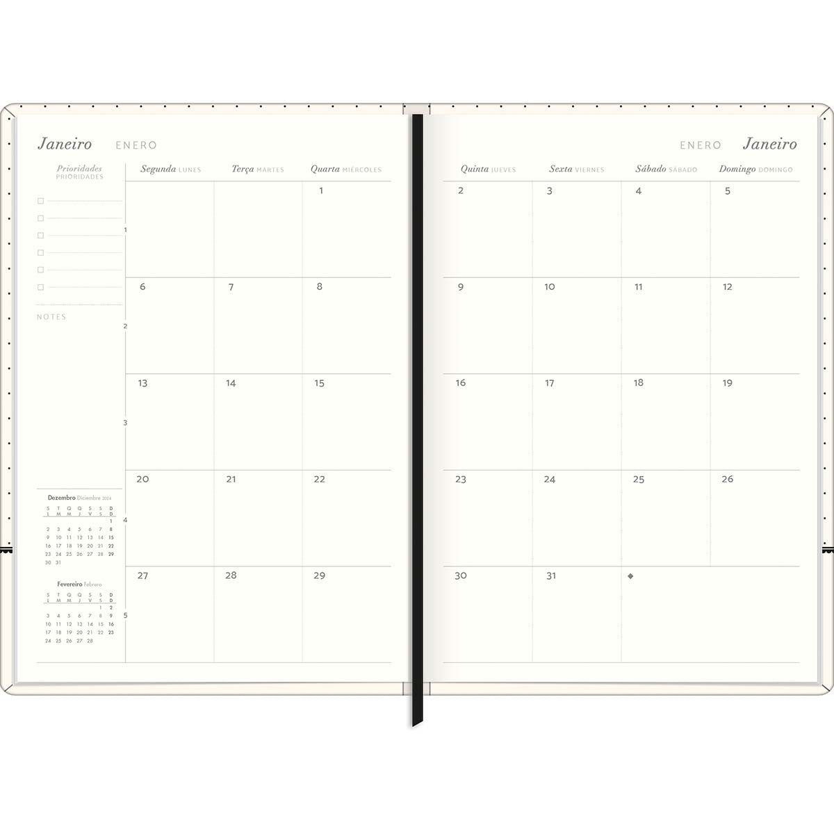 Planner Costurado 14,5 x 20,5 cm West Village 90 G 2025 - Listras Bege, Branca E Preta - Sortido