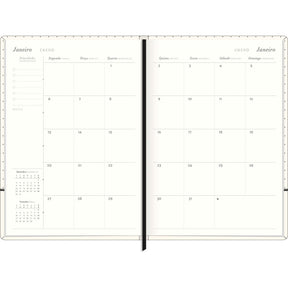 Planner Costurado 14,5 x 20,5 cm West Village 90 G 2025 - Listras Bege, Branca E Preta - Sortido