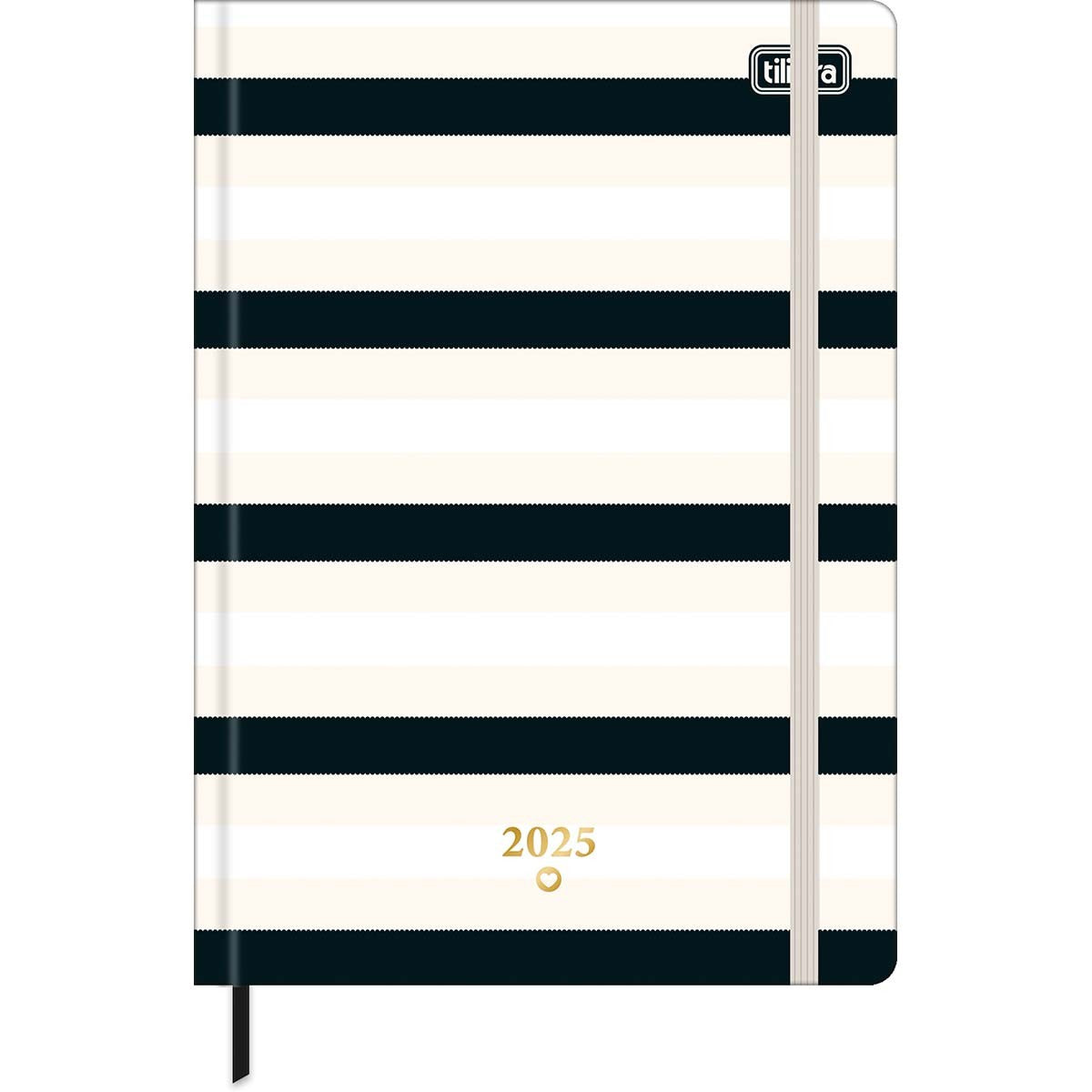 Planner Costurado 14,5 x 20,5 cm West Village 90 G 2025 - Listras Bege, Branca E Preta - Sortido