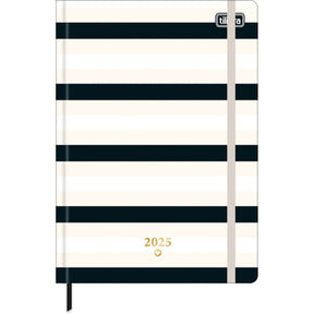 Planner Costurado 14,5 x 20,5 cm West Village 90 G 2025 - Listras Bege, Branca E Preta - Sortido