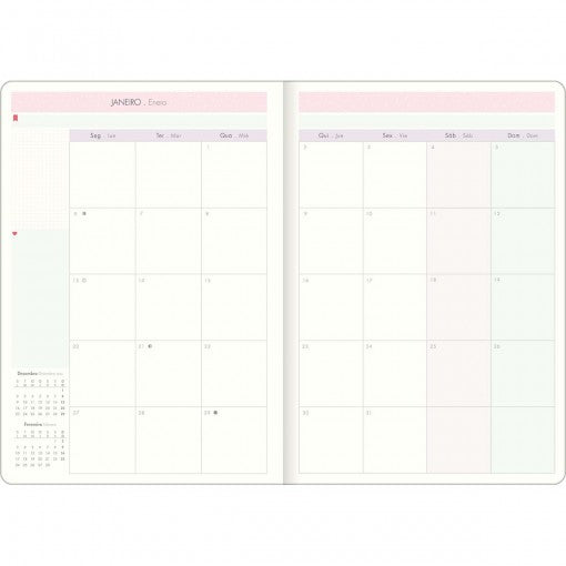 Planner Grampeado 17,8 x 25,4 cm Soho 90 G 2025 - Listras Lilás-Rosa Adventures - Sortido